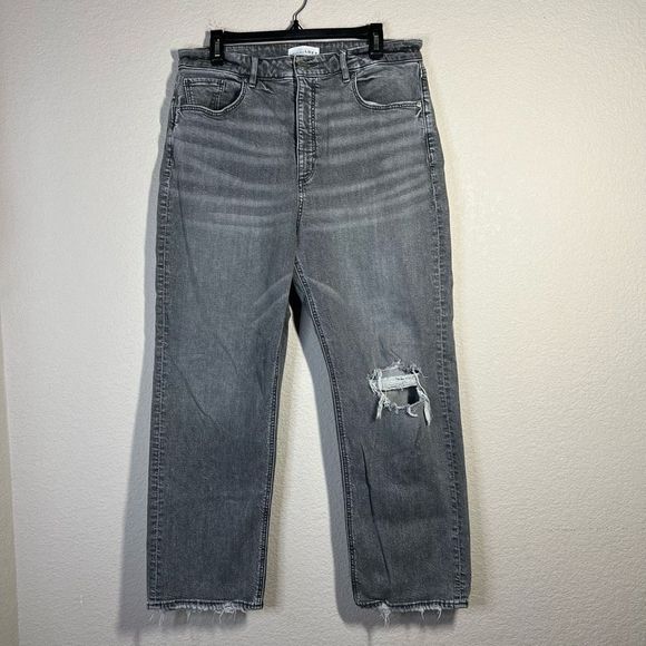 LOFT Denim - Loft Womens Dark Wash Denim Jeans Curvy 90s High Waist Straight Distressed Sz 31